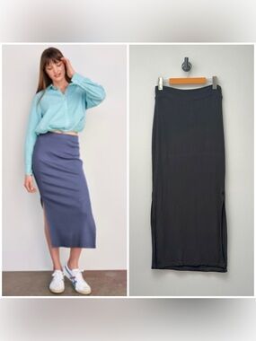Sundry Double Side Slit Midi Pencil Skirt Soft Stretch Knit  Minimalist